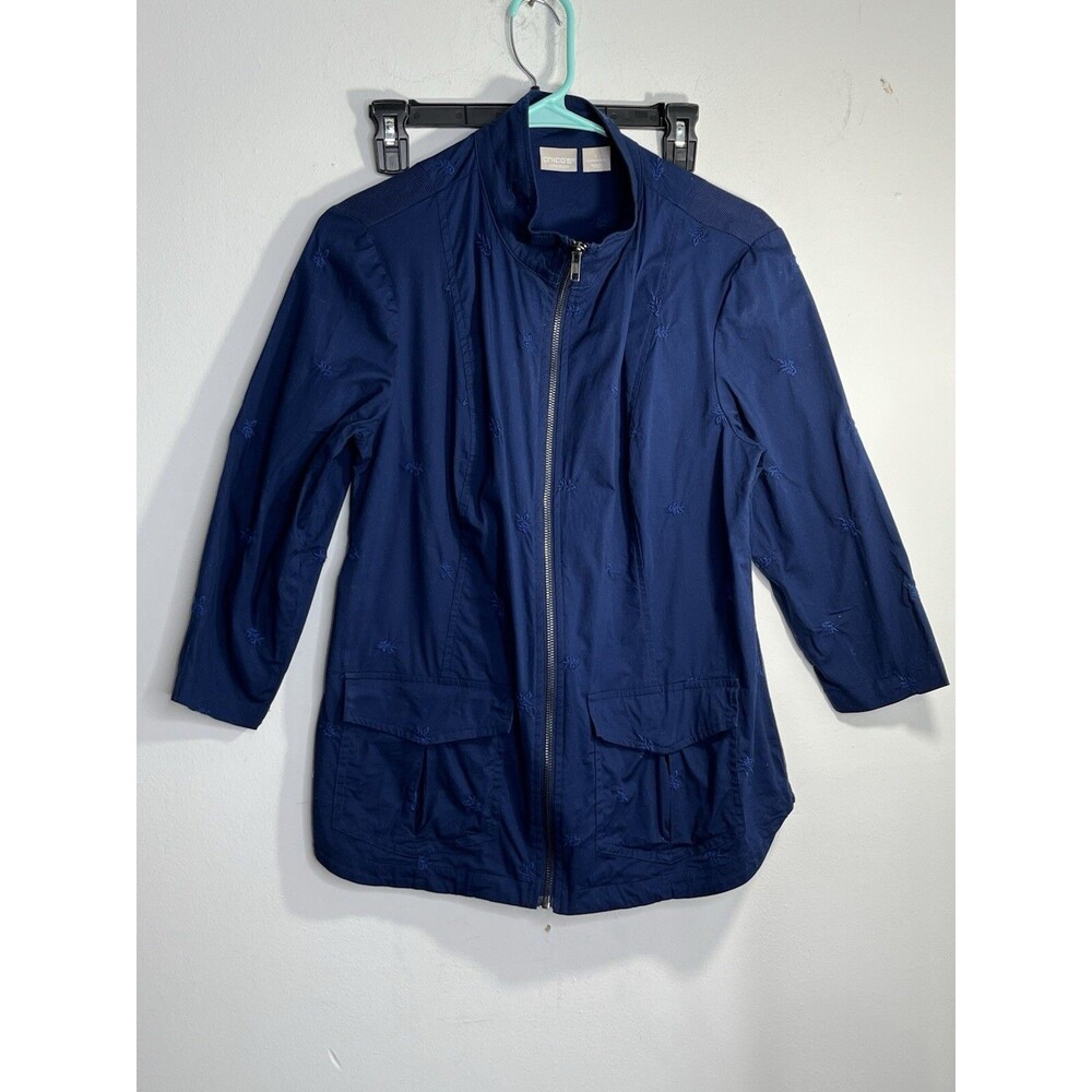 Chico's Zenergy  1  M 8 Embroidered Floral Cottage Core Navy Jacket (12)